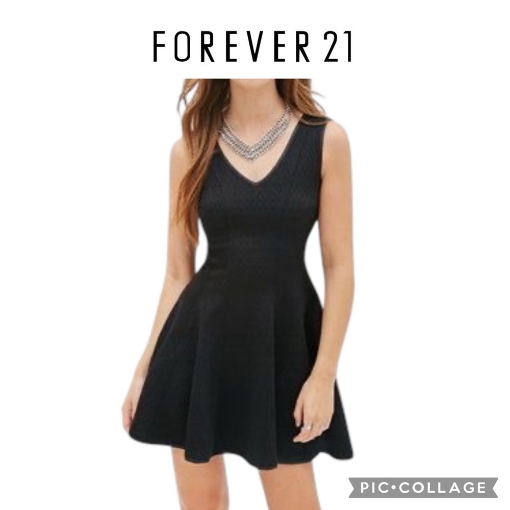 Forever 21 V neck A line sleeveless mini black dress size medium